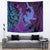 Hawaiian Volcano and Shark Tapestry Polynesian and Hibiscus Pattern Violet Gradient