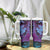 Hawaiian Volcano and Shark Tumbler With Handle Polynesian and Hibiscus Pattern Violet Gradient