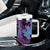 Hawaiian Volcano and Shark Tumbler With Handle Polynesian and Hibiscus Pattern Violet Gradient