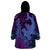 Hawaiian Volcano and Shark Wearable Blanket Hoodie Polynesian and Hibiscus Pattern Violet Gradient