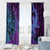 Hawaiian Volcano and Shark Window Curtain Polynesian and Hibiscus Pattern Violet Gradient