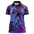 Hawaiian Volcano and Shark Women Polo Shirt Polynesian and Hibiscus Pattern Violet Gradient