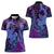 Hawaiian Volcano and Shark Women Polo Shirt Polynesian and Hibiscus Pattern Violet Gradient