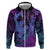 Hawaiian Volcano and Shark Zip Hoodie Polynesian and Hibiscus Pattern Violet Gradient