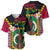 Vanuatu Nakamal and Plumeria Flowers Baseball Jersey Polynesian Pattern