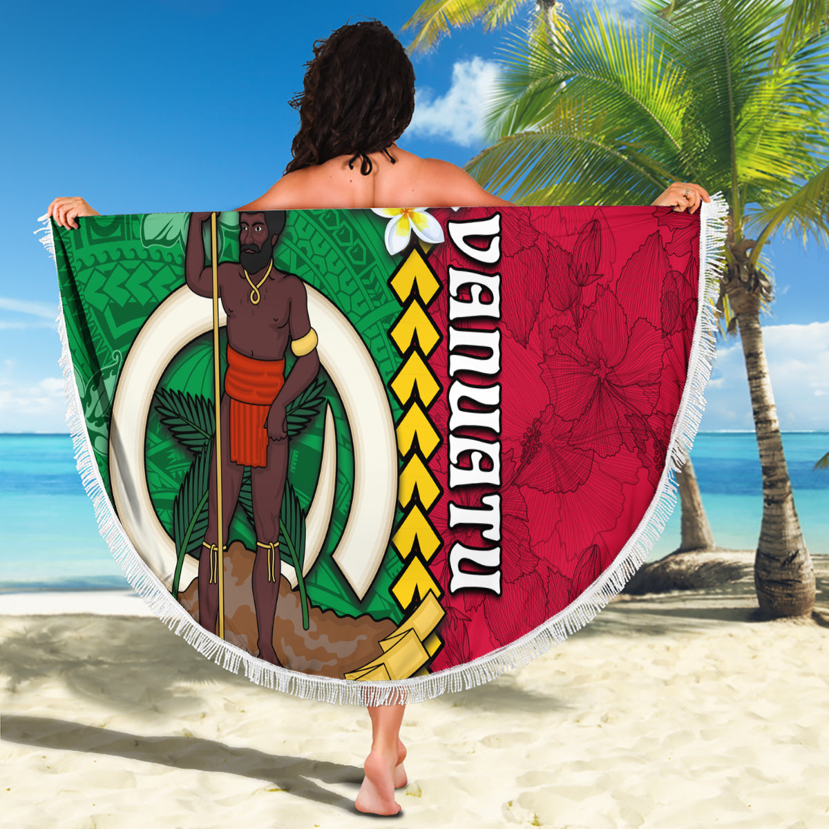 Vanuatu Nakamal and Plumeria Flowers Beach Blanket Polynesian Pattern LT03 - Polynesian Pride