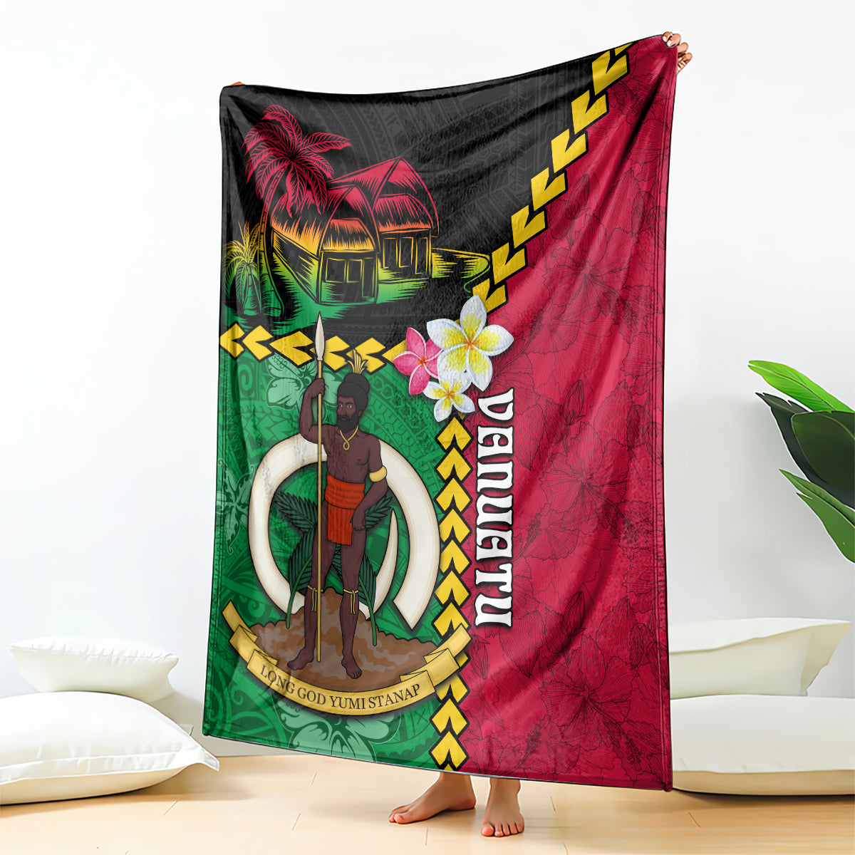 Vanuatu Nakamal and Plumeria Flowers Blanket Polynesian Pattern LT03 - Polynesian Pride
