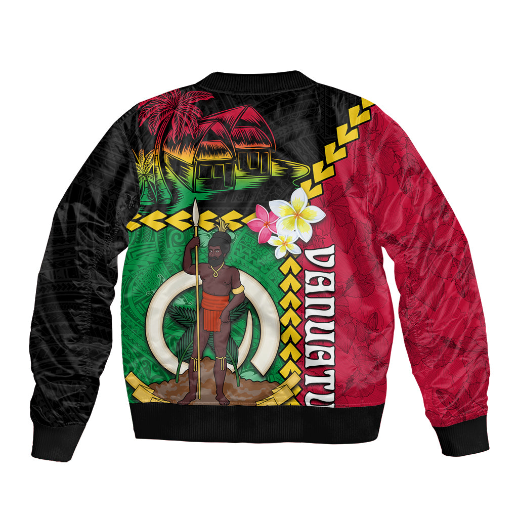 Vanuatu Nakamal and Plumeria Flowers Bomber Jacket Polynesian Pattern LT03 - Polynesian Pride