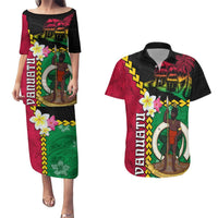 Vanuatu Nakamal and Plumeria Flowers Couples Matching Puletasi and Hawaiian Shirt Polynesian Pattern LT03 Black - Polynesian Pride