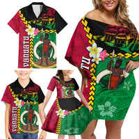 Vanuatu Nakamal and Plumeria Flowers Family Matching Off Shoulder Short Dress and Hawaiian Shirt Polynesian Pattern