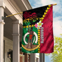 Vanuatu Nakamal and Plumeria Flowers Garden Flag Polynesian Pattern LT03 House Flag Black - Polynesian Pride