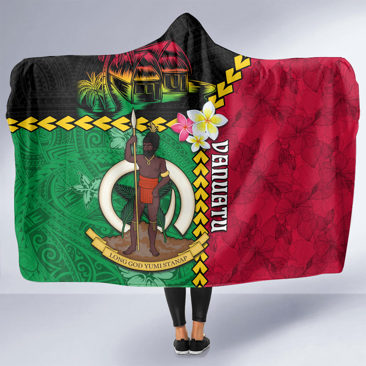 Vanuatu Nakamal and Plumeria Flowers Hooded Blanket Polynesian Pattern LT03 - Polynesian Pride