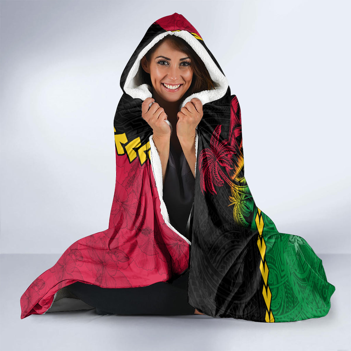 Vanuatu Nakamal and Plumeria Flowers Hooded Blanket Polynesian Pattern LT03 - Polynesian Pride