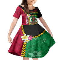 Vanuatu Nakamal and Plumeria Flowers Kid Short Sleeve Dress Polynesian Pattern