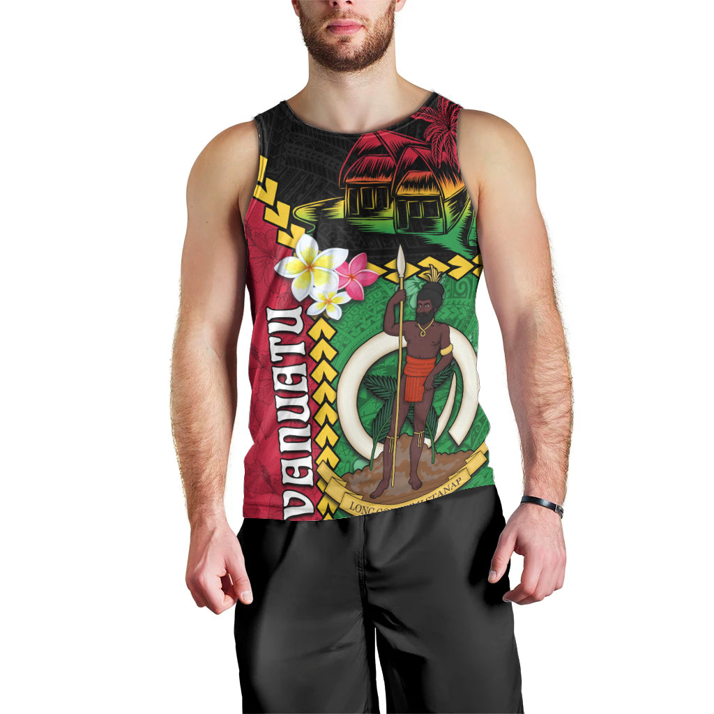 Vanuatu Nakamal and Plumeria Flowers Men Tank Top Polynesian Pattern LT03 - Polynesian Pride