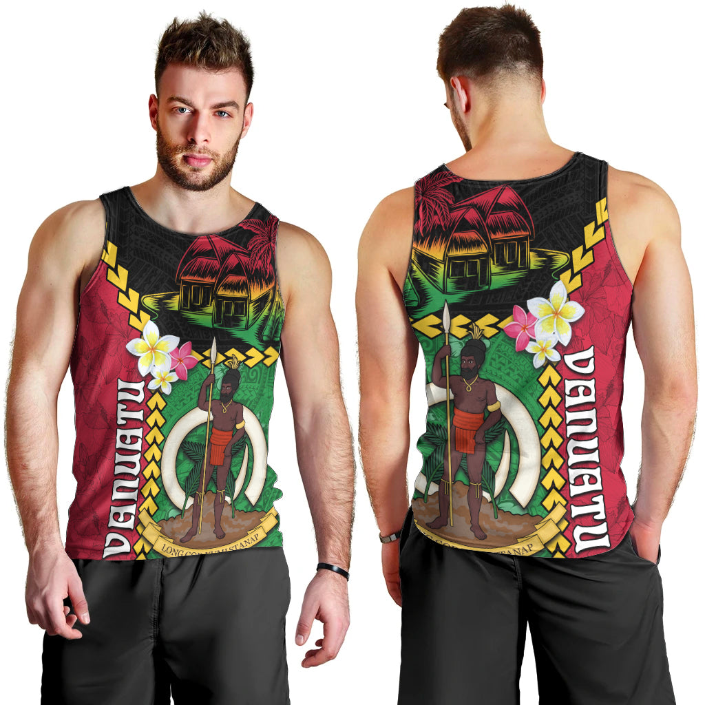 Vanuatu Nakamal and Plumeria Flowers Men Tank Top Polynesian Pattern LT03 - Polynesian Pride