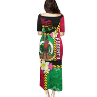 Vanuatu Nakamal and Plumeria Flowers Puletasi Polynesian Pattern LT03 - Polynesian Pride