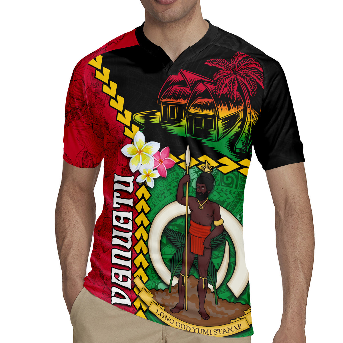 Vanuatu Nakamal and Plumeria Flowers Rugby Jersey Polynesian Pattern LT03 - Polynesian Pride