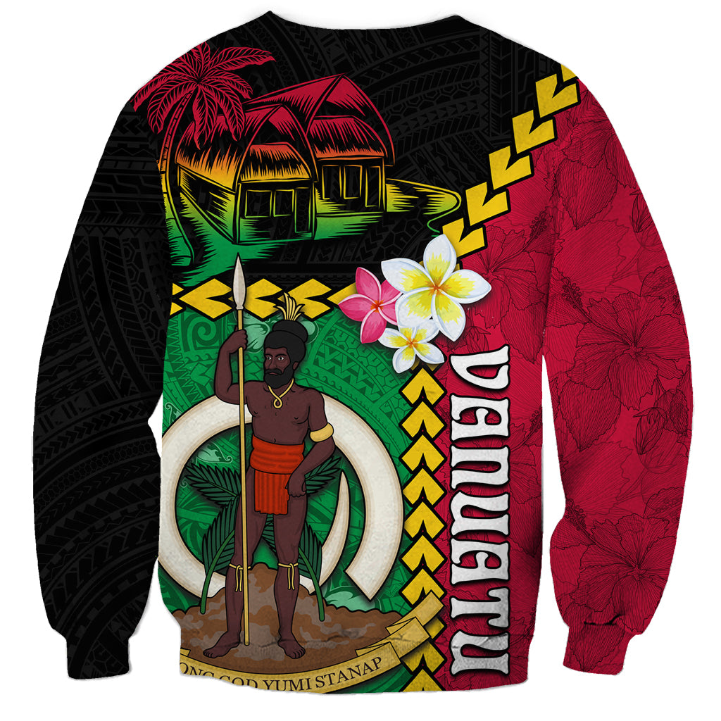 Vanuatu Nakamal and Plumeria Flowers Sweatshirt Polynesian Pattern LT03 - Polynesian Pride