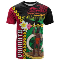 Vanuatu Nakamal and Plumeria Flowers T Shirt Polynesian Pattern