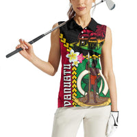 Vanuatu Nakamal and Plumeria Flowers Women Sleeveless Polo Shirt Polynesian Pattern