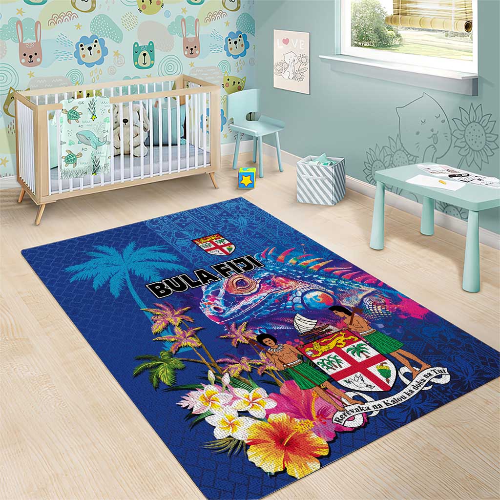 Fiji Bula Area Rug Tropical Plants with Palm Tree and Iguana Colorful