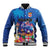 Fiji Bula Baseball Jacket Tropical Plants with Palm Tree and Iguana Colorful