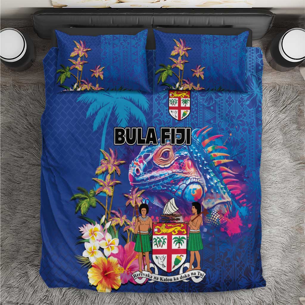 Fiji Bula Bedding Set Tropical Plants with Palm Tree and Iguana Colorful