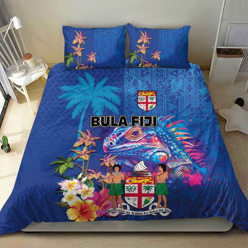 Fiji Bula Bedding Set Tropical Plants with Palm Tree and Iguana Colorful