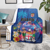 Fiji Bula Blanket Tropical Plants with Palm Tree and Iguana Colorful