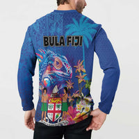 Fiji Bula Button Sweatshirt Tropical Plants with Palm Tree and Iguana Colorful