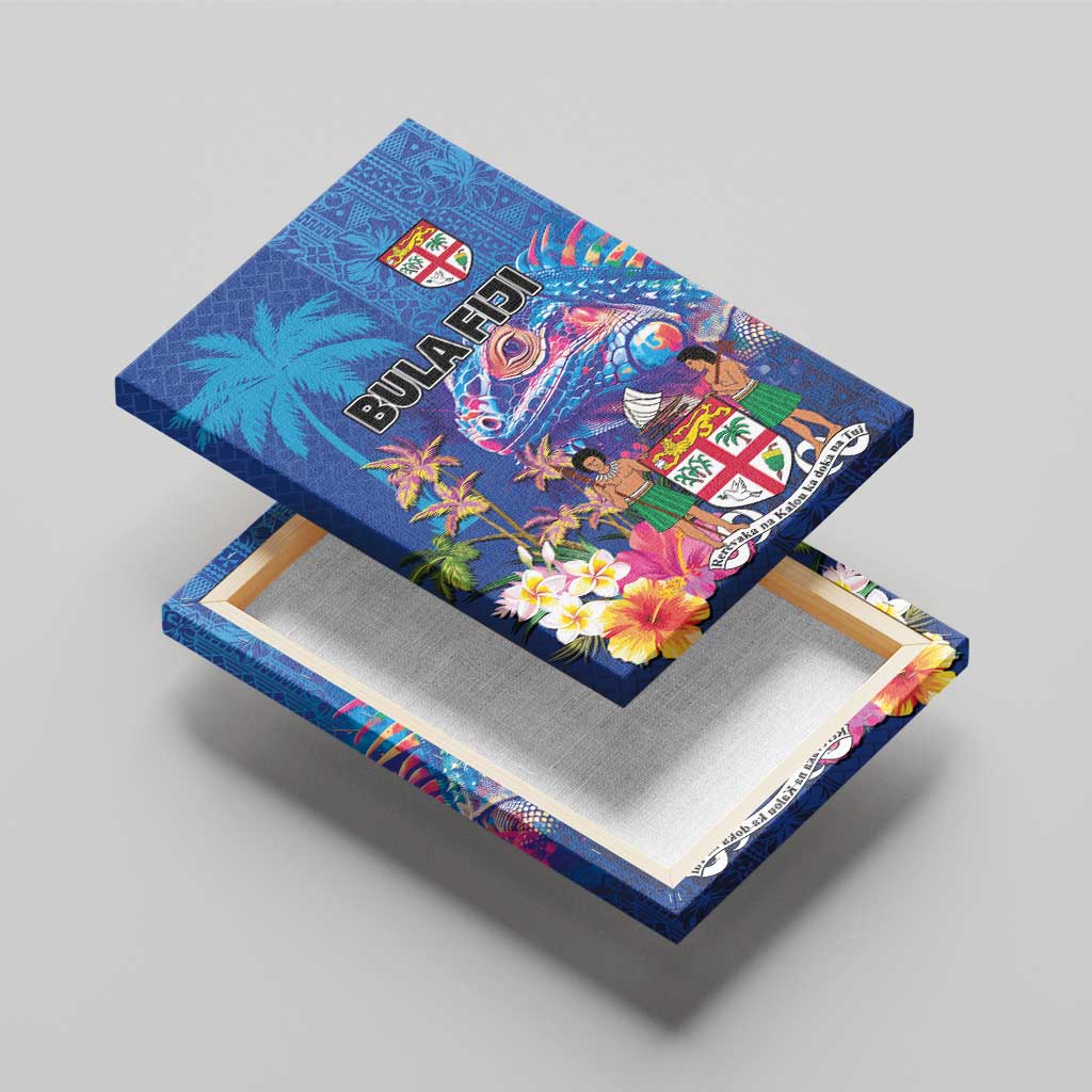 Fiji Bula Canvas Wall Art Tropical Plants with Palm Tree and Iguana Colorful