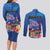 Fiji Bula Couples Matching Long Sleeve Bodycon Dress and Long Sleeve Button Shirt Tropical Plants with Palm Tree and Iguana Colorful