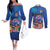 Fiji Bula Couples Matching Off The Shoulder Long Sleeve Dress and Long Sleeve Button Shirt Tropical Plants with Palm Tree and Iguana Colorful
