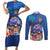 Fiji Bula Couples Matching Short Sleeve Bodycon Dress and Long Sleeve Button Shirt Tropical Plants with Palm Tree and Iguana Colorful