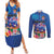 Fiji Bula Couples Matching Summer Maxi Dress and Long Sleeve Button Shirt Tropical Plants with Palm Tree and Iguana Colorful