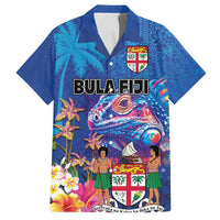 Fiji Bula Family Matching Summer Maxi Dress and Hawaiian Shirt Tropical Plants with Palm Tree and Iguana Colorful