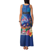 Fiji Bula Family Matching Tank Maxi Dress and Hawaiian Shirt Tropical Plants with Palm Tree and Iguana Colorful