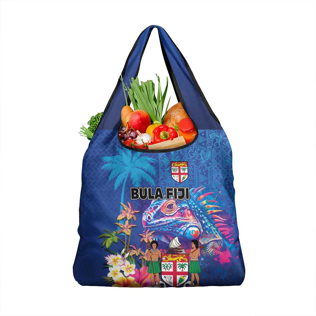 Fiji Bula Grocery Bag Tropical Plants with Palm Tree and Iguana Colorful