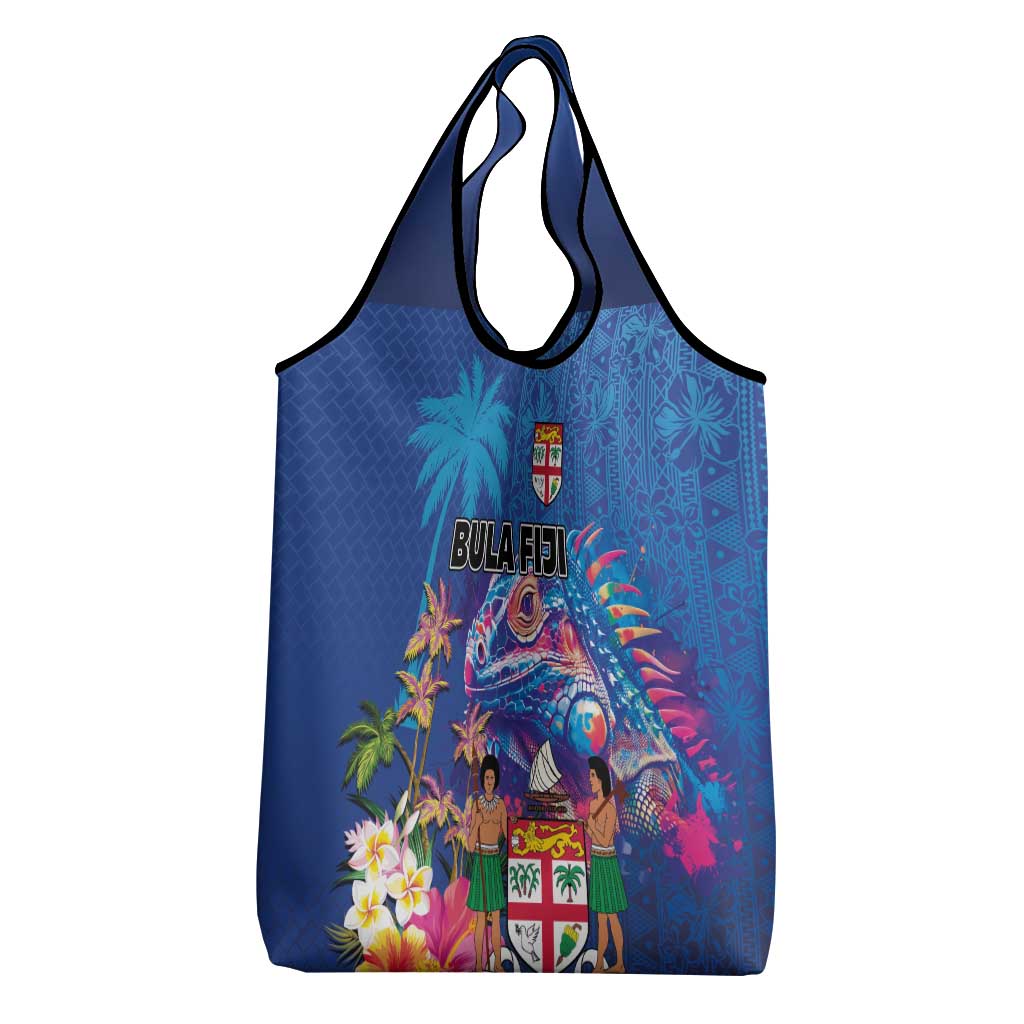 Fiji Bula Grocery Bag Tropical Plants with Palm Tree and Iguana Colorful