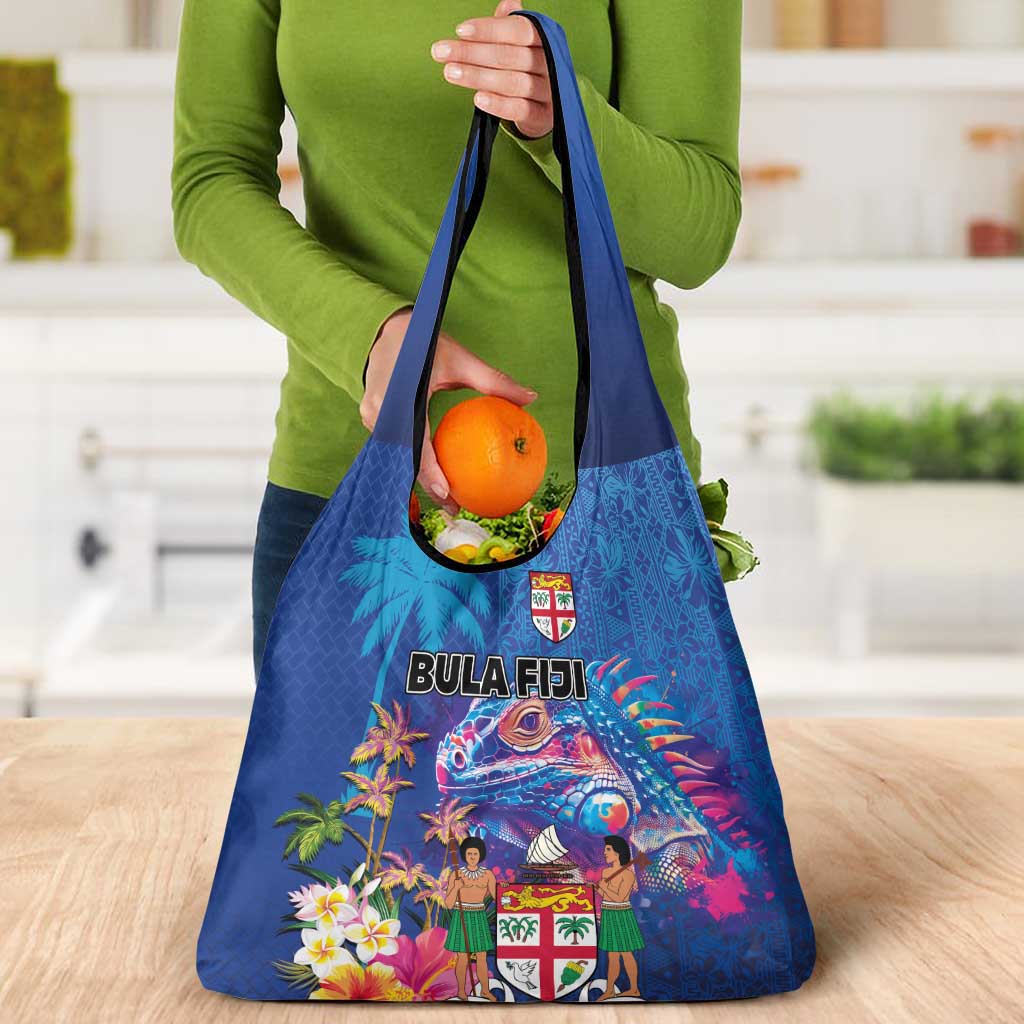 Fiji Bula Grocery Bag Tropical Plants with Palm Tree and Iguana Colorful