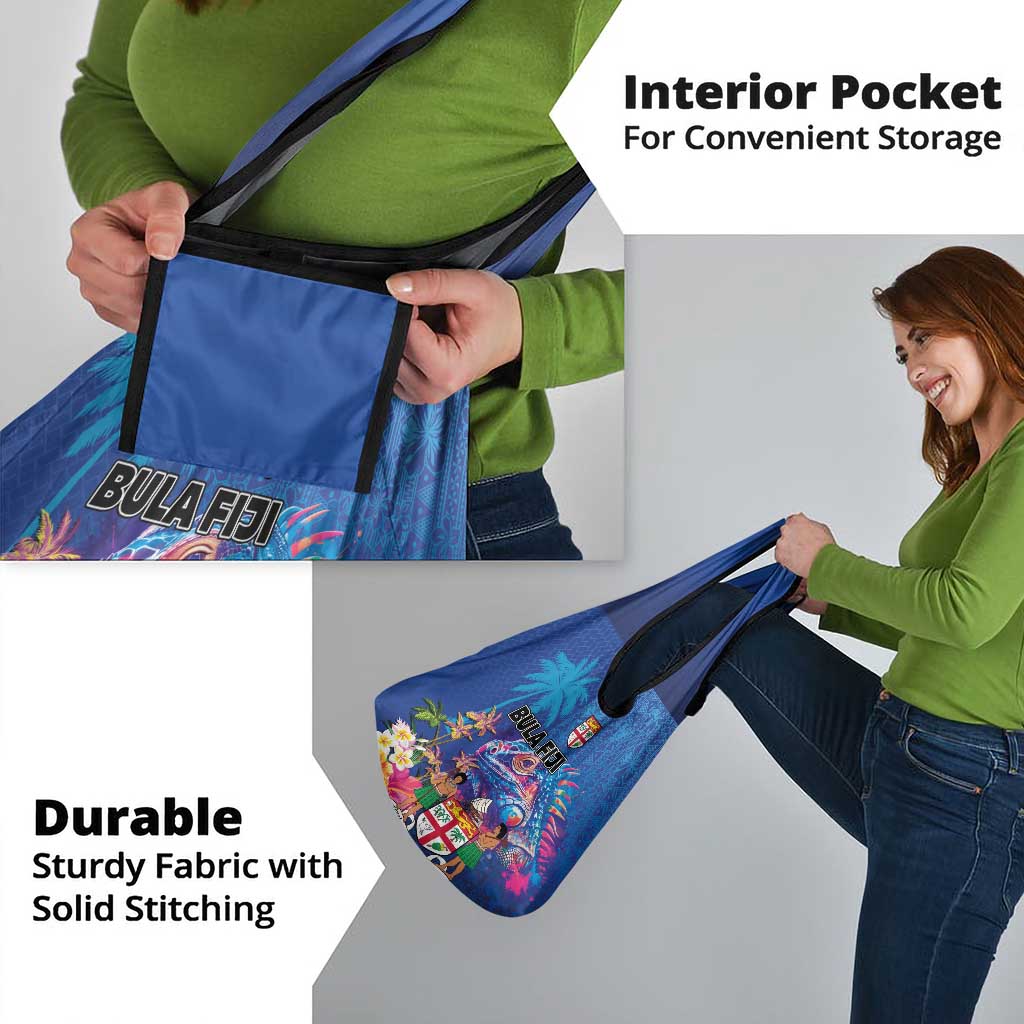 Fiji Bula Grocery Bag Tropical Plants with Palm Tree and Iguana Colorful