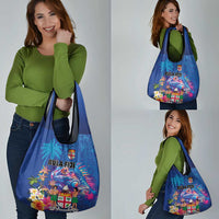 Fiji Bula Grocery Bag Tropical Plants with Palm Tree and Iguana Colorful