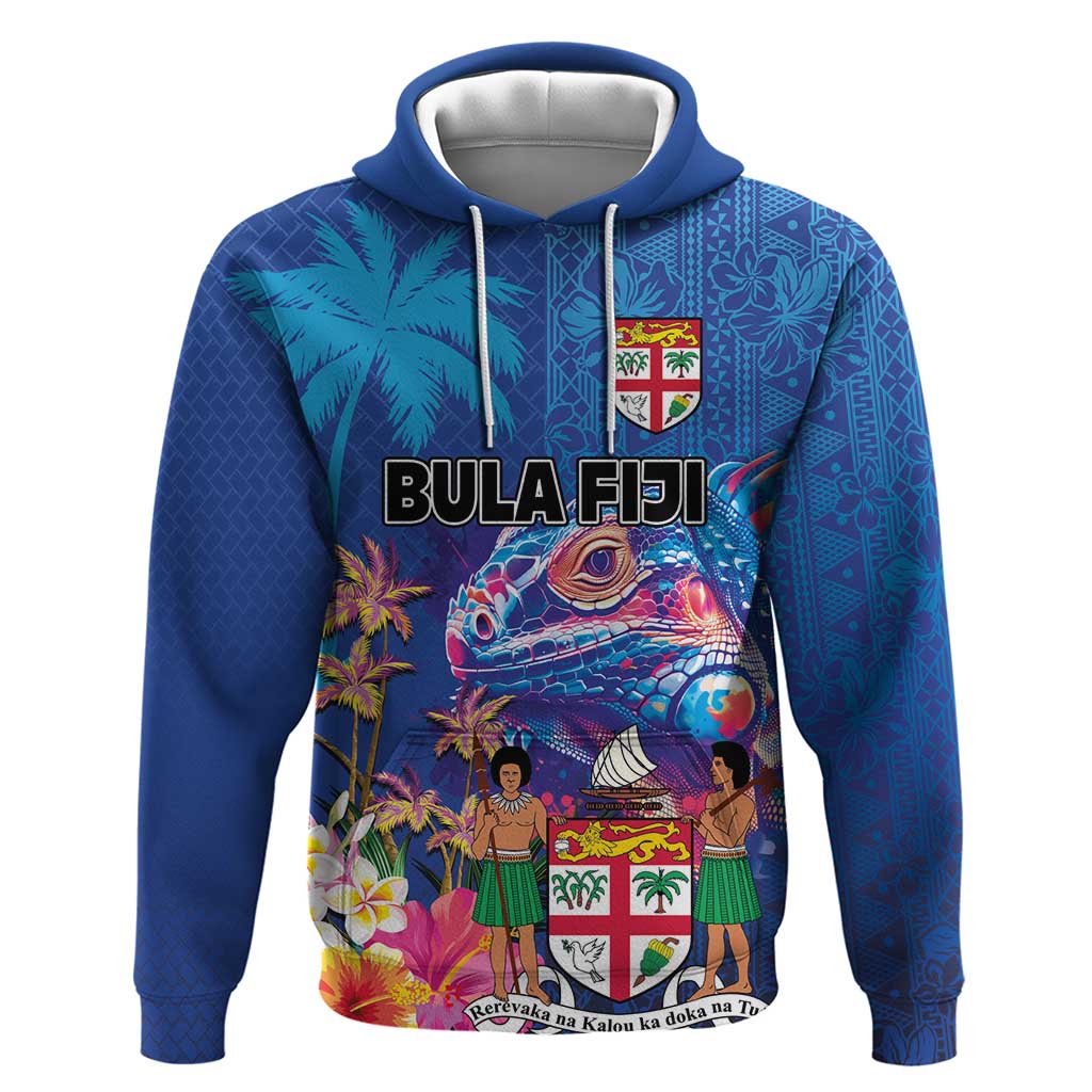 Fiji Bula Hoodie Tropical Plants with Palm Tree and Iguana Colorful