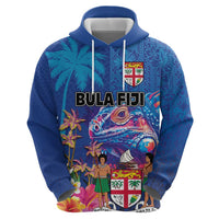Fiji Bula Hoodie Tropical Plants with Palm Tree and Iguana Colorful