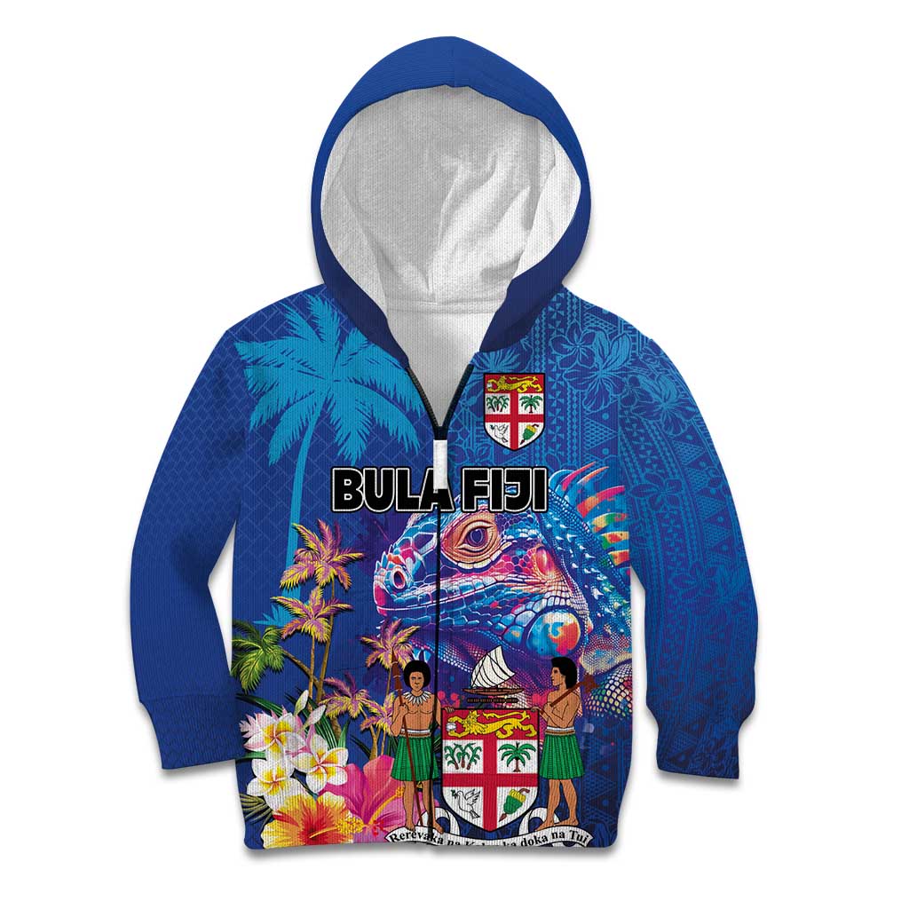 Fiji Bula Kid Hoodie Tropical Plants with Palm Tree and Iguana Colorful