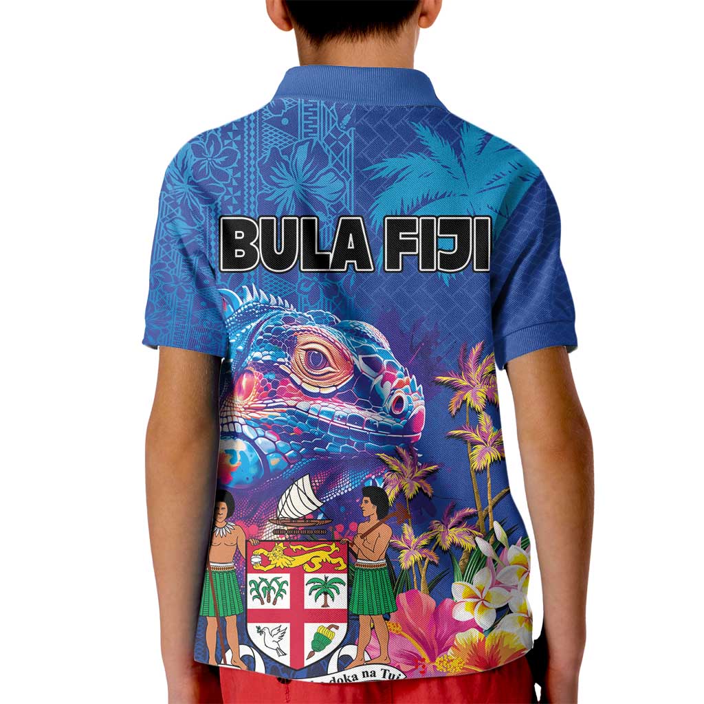 Fiji Bula Kid Polo Shirt Tropical Plants with Palm Tree and Iguana Colorful