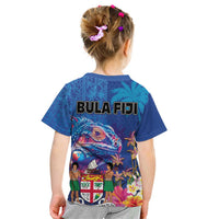 Fiji Bula Kid T Shirt Tropical Plants with Palm Tree and Iguana Colorful