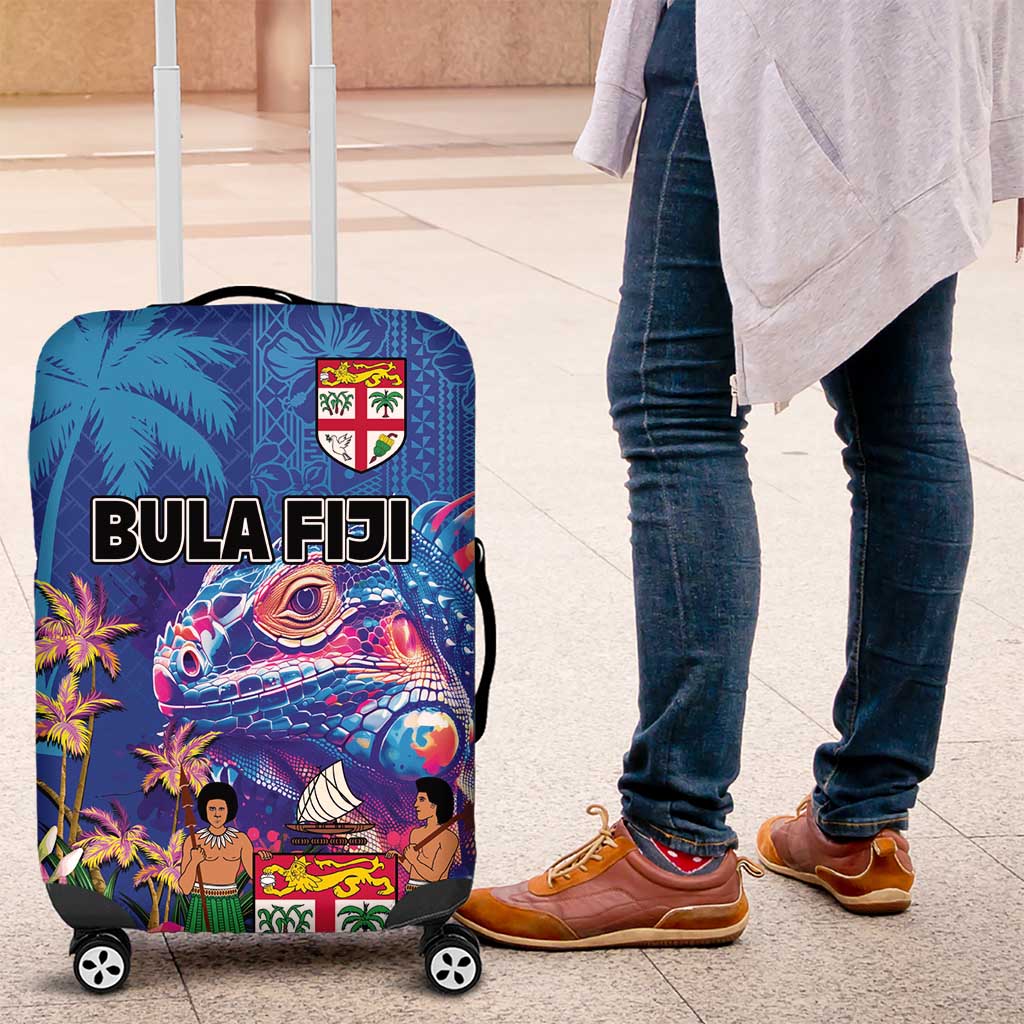 Fiji Bula Luggage Cover Tropical Plants with Palm Tree and Iguana Colorful