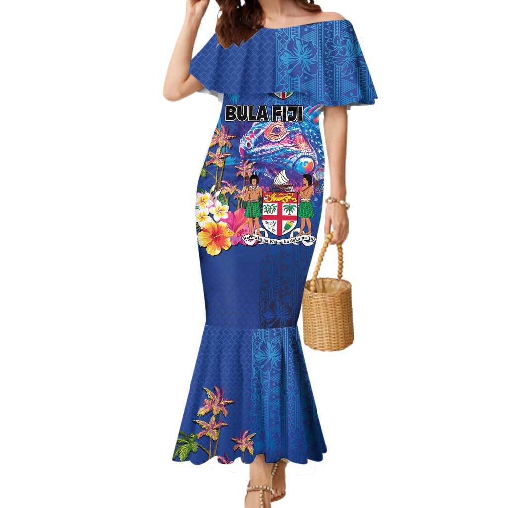 Fiji Bula Mermaid Dress Tropical Plants with Palm Tree and Iguana Colorful